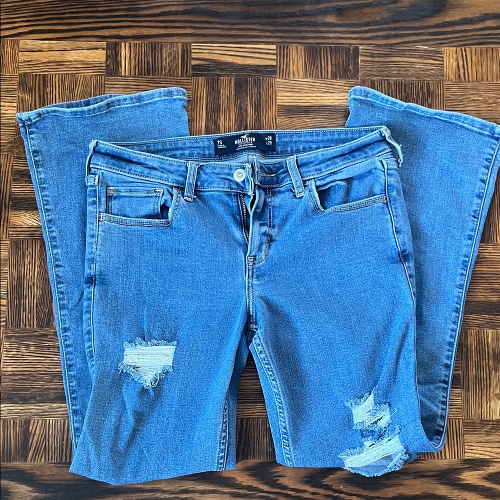 Hollister Women's Light Blue Distressed Boot Jeans